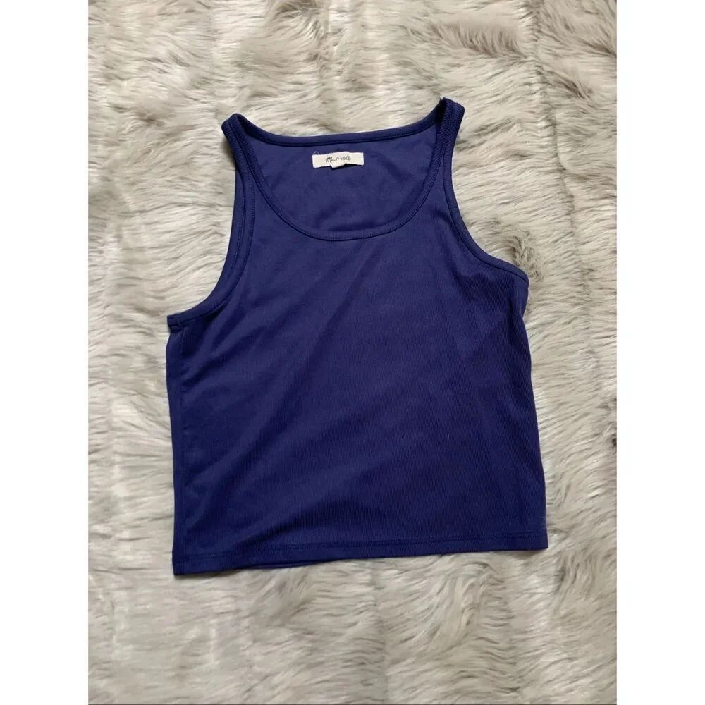 Madewell Blue Drapey-Rib Crop Tank Size XS